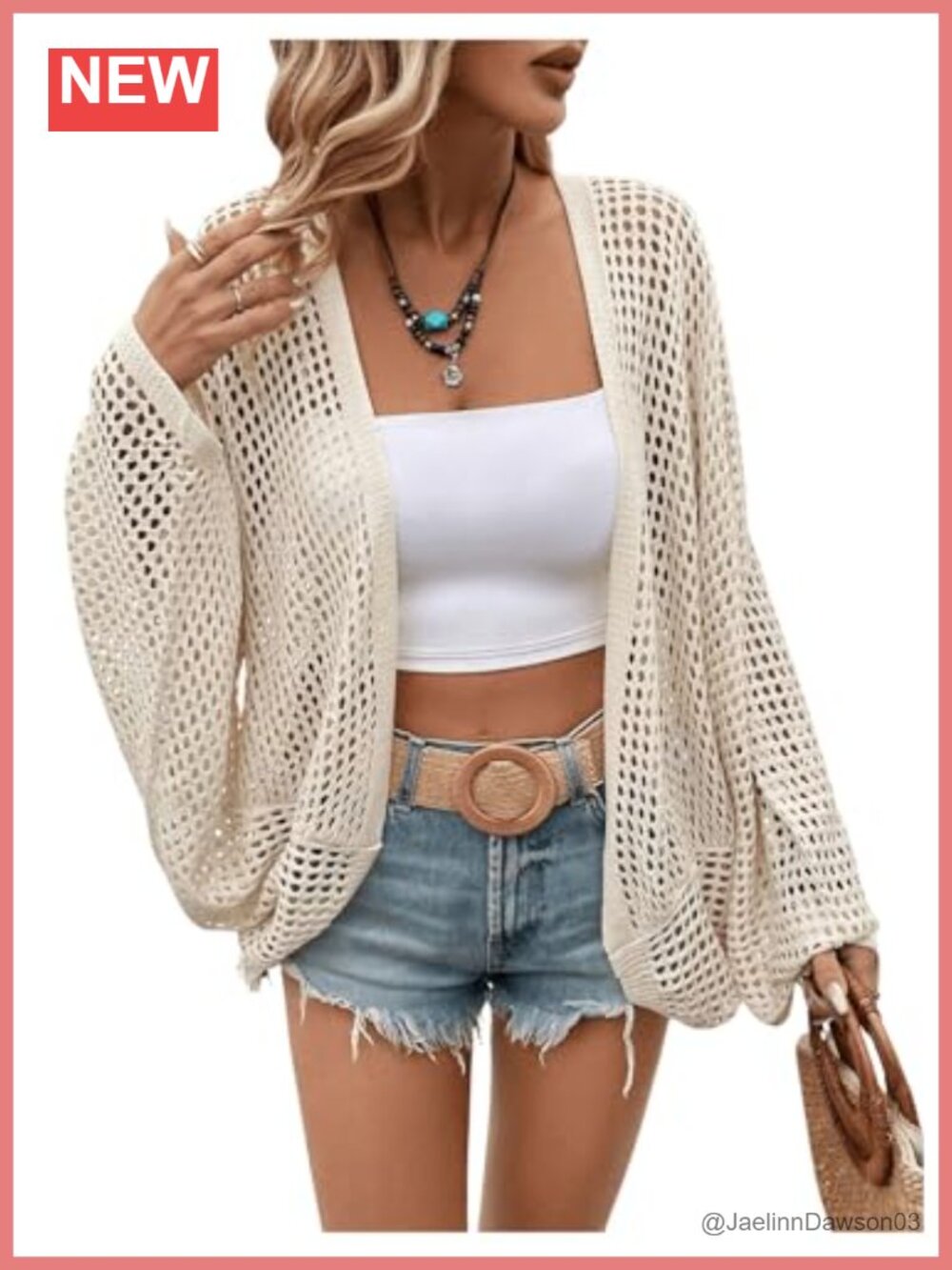 Women's Lightweight Knit Crochet Cardigan Dolman Sleeve Open Front